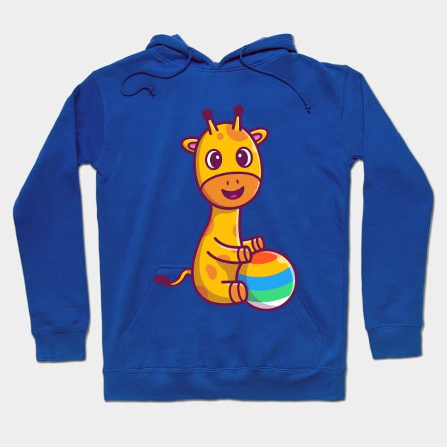 Cute Giraffe Sitting And Playing Ball Cartoon Hoodie by Catalyst Labs